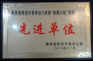 2010年11月  陜西省扶貧開發(fā)辦公室授予陜西省扶貧開發(fā)勞動(dòng)力轉(zhuǎn)移“雨露計(jì)劃”培訓(xùn)先進(jìn)單位.jpg